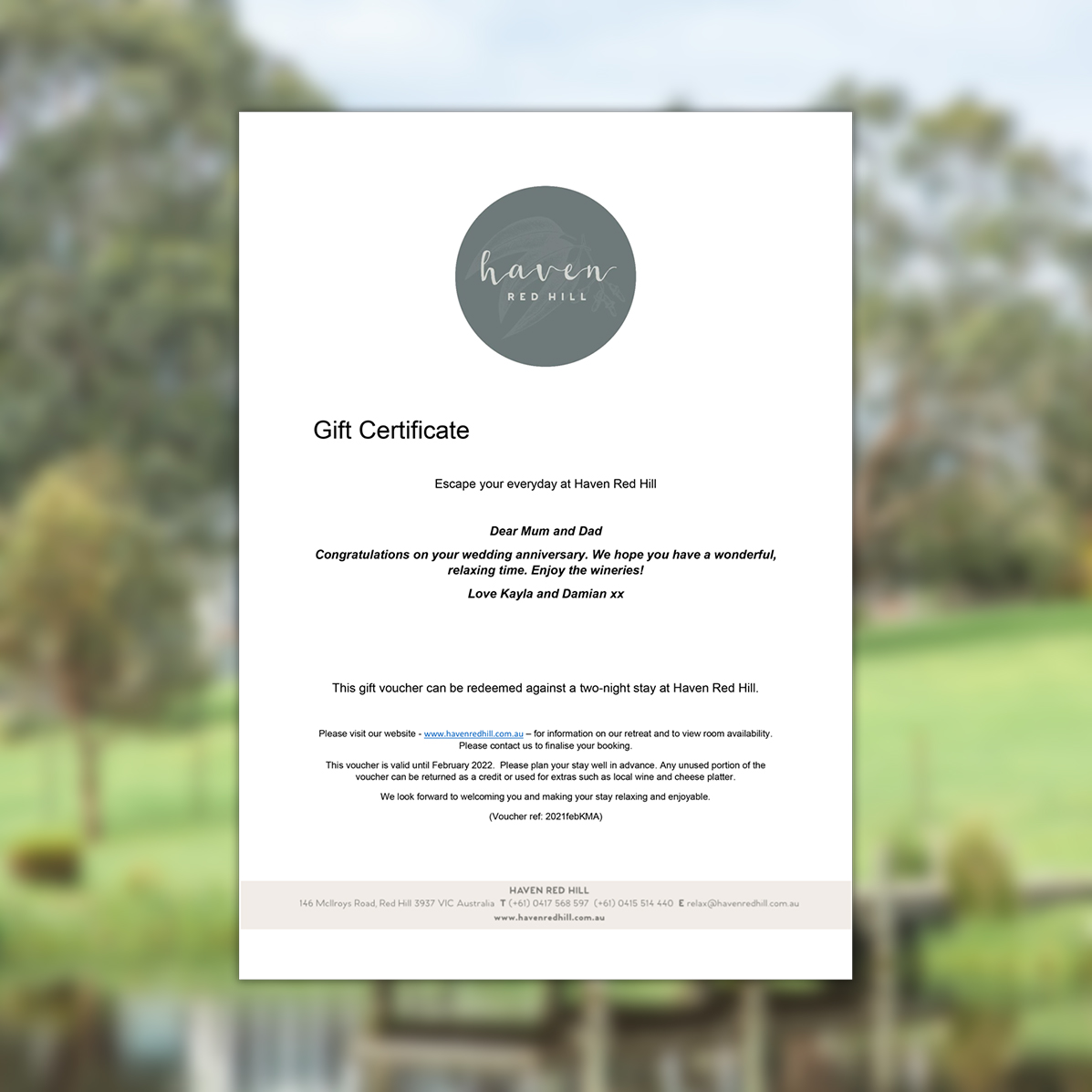 voucher Voucher-Haven-Red Hill